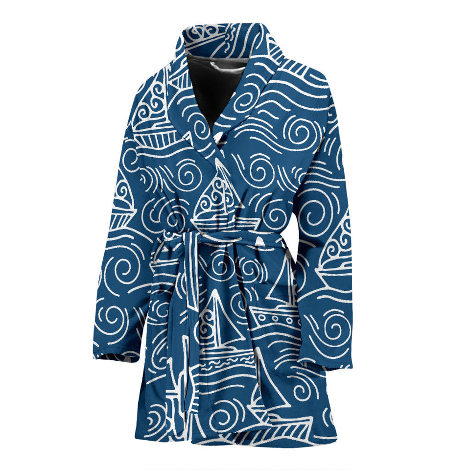 Hand Drawn Sailboat Pattern Women'S Bathrobe