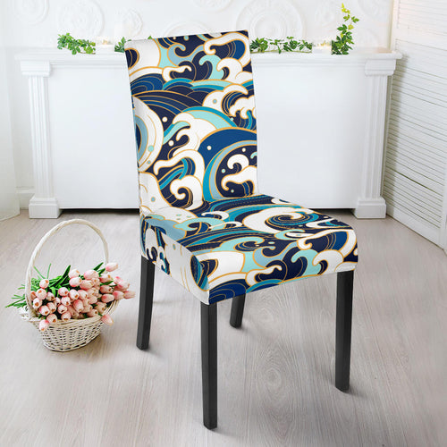 Japanese Wave Pattern Dining Chair Slipcover