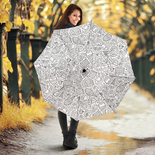 Cartoon Hand Drawn Ice Cream Black White Umbrella