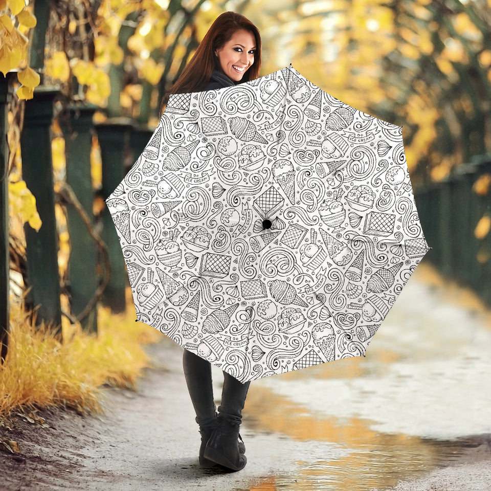 Cartoon Hand Drawn Ice Cream Black White Umbrella