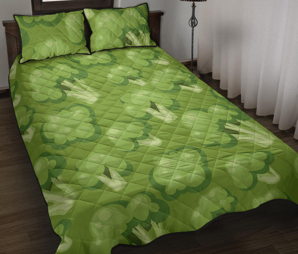 Broccoli pattern green background Quilt Bed Set