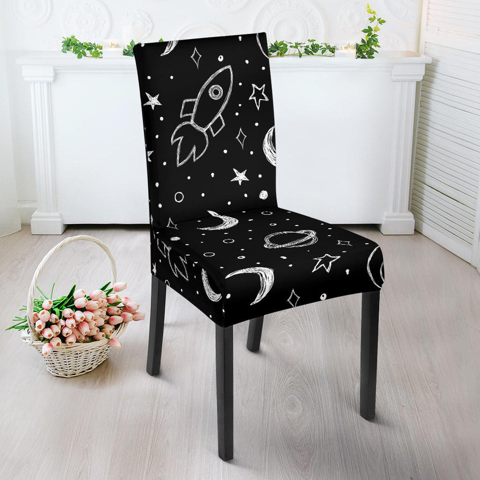 Hand Drawn Space Rocket Star Planet Dining Chair Slipcover