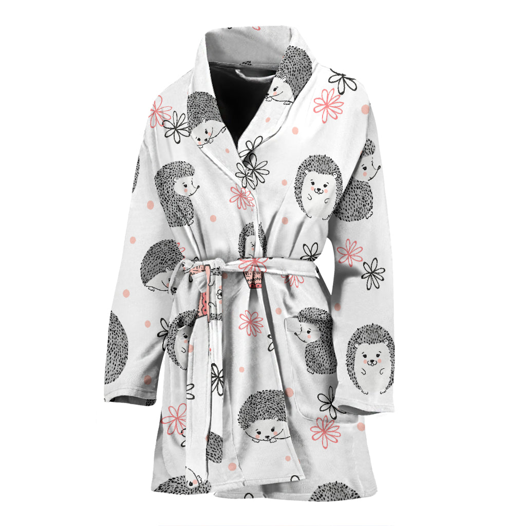 Hedgehog Pattern Print Design 02 Women's Bathrobe