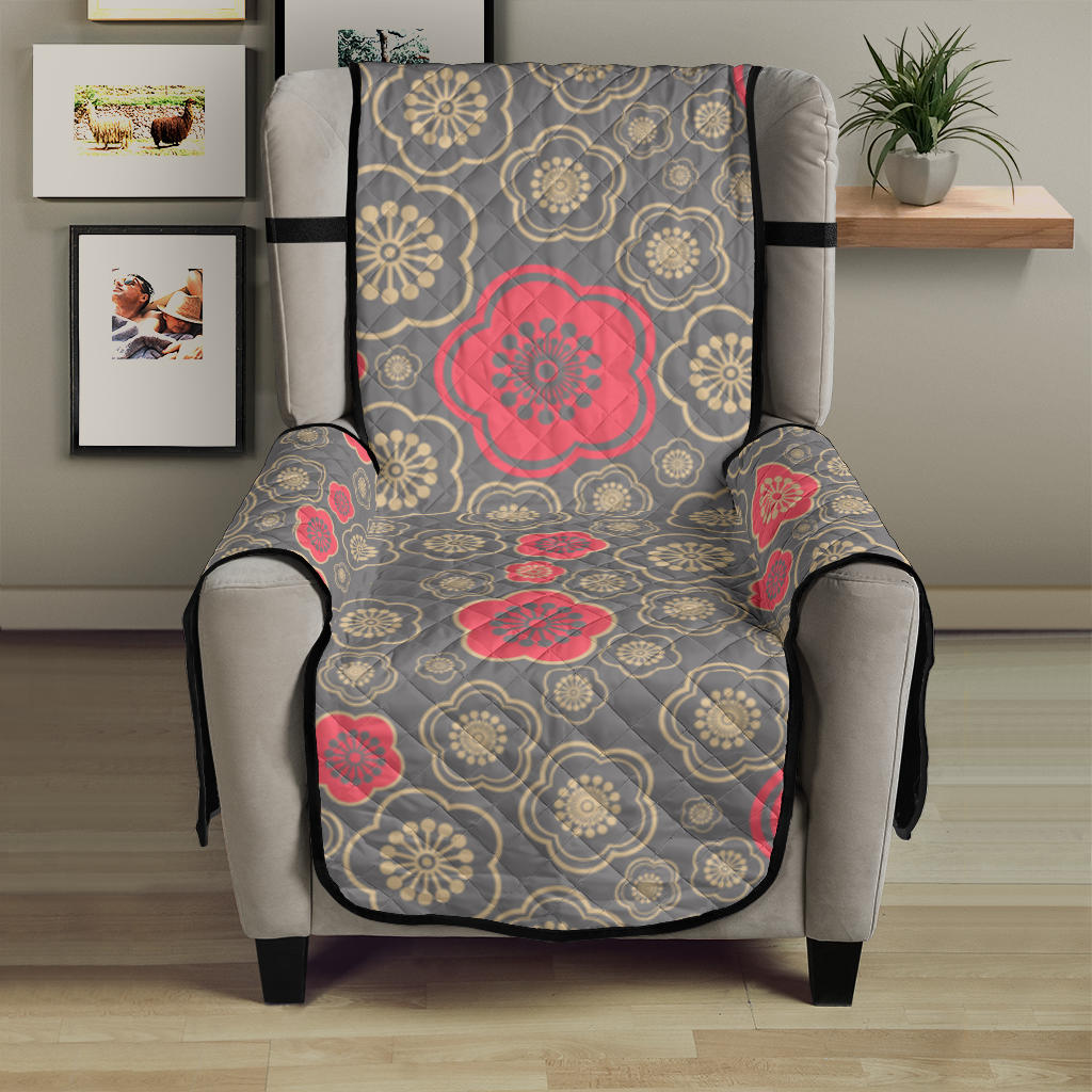 Red gold Sakura cherry blossom gray background Chair Cover Protector