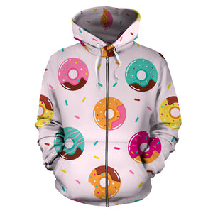 Donut Pattern Glaze Pink Background Zip Up Hoodie