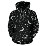Hand Drawn Space Rocket Star Planet Zip Up Hoodie