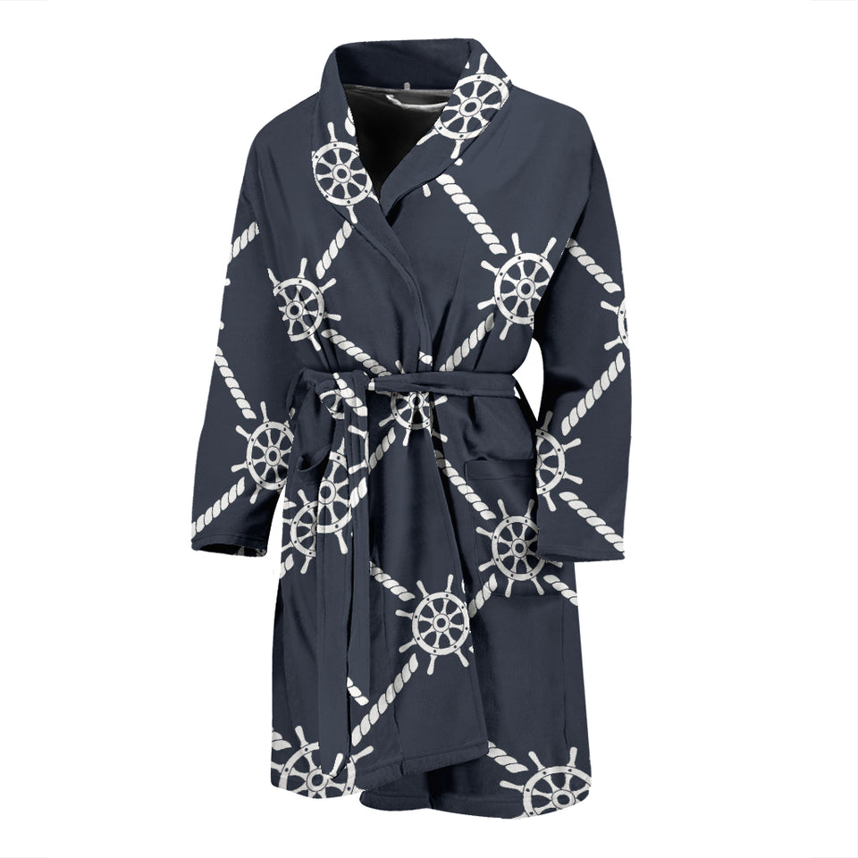 Nautical Steering Wheel Rope Pattern Men'S Bathrobe