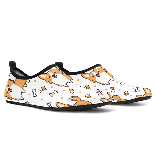 Cute Corgi Heart Star Bone Pattern Aqua Shoes