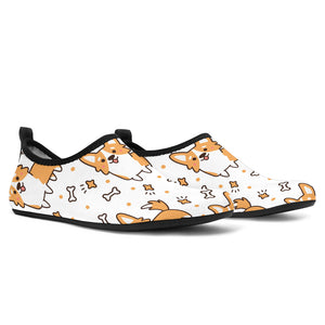 Cute Corgi Heart Star Bone Pattern Aqua Shoes