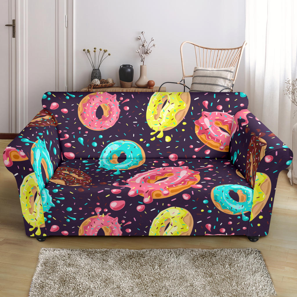 Colorful Donut Glaze Pattern Loveseat Couch Slipcover