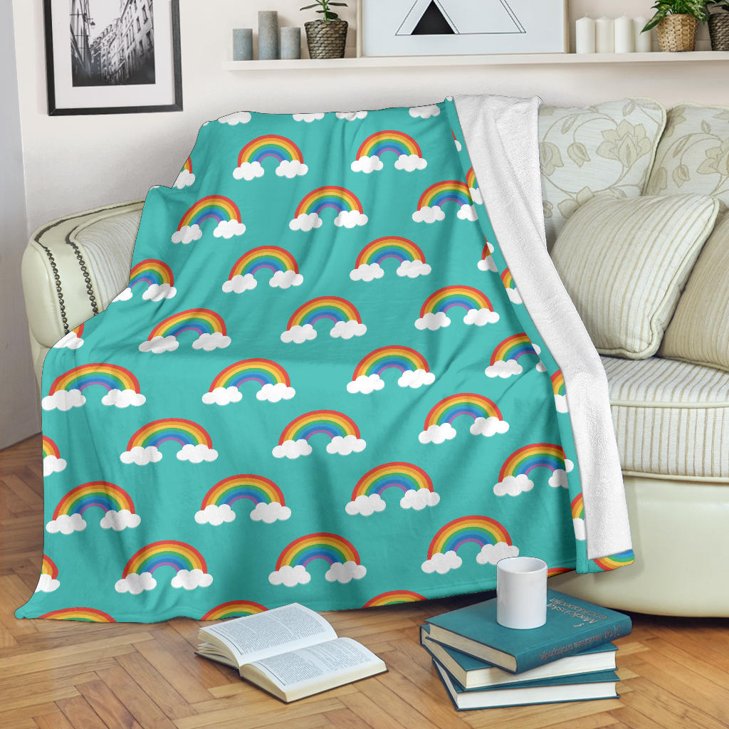 Rainbow Pattern Green Background Premium Blanket