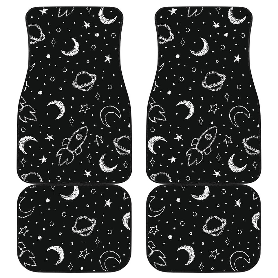 Hand Drawn Space Rocket Star Planet Front And Back Car Mats