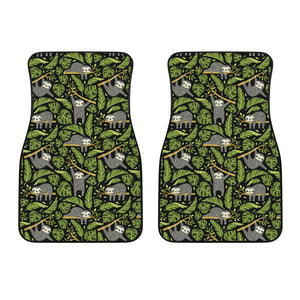 Cute Sloths Tropical Palm Leaves Black Background Front Car Mats