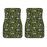 Cute Sloths Tropical Palm Leaves Black Background Front Car Mats