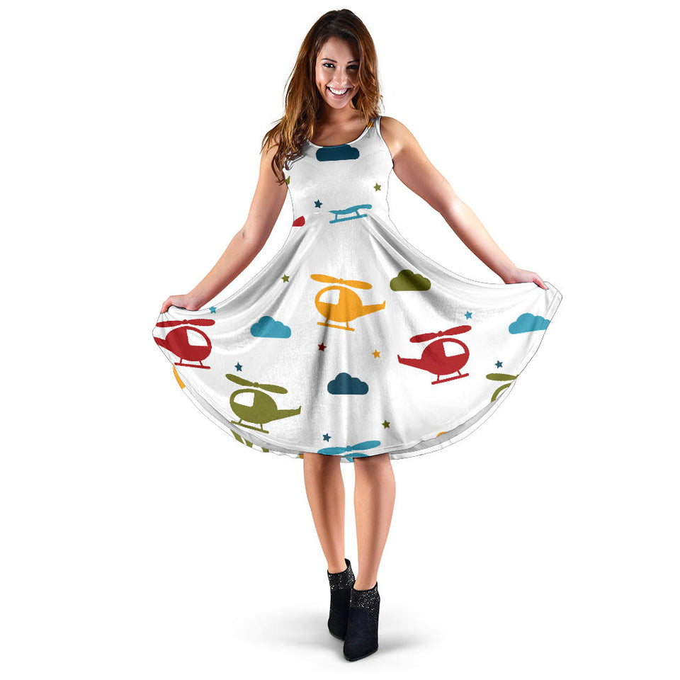 Colorful Helicopter Pattern Sleeveless Midi Dress