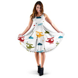 Colorful Helicopter Pattern Sleeveless Midi Dress