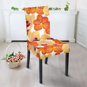 Orange Yellow Orchid Flower Pattern Background Dining Chair Slipcover