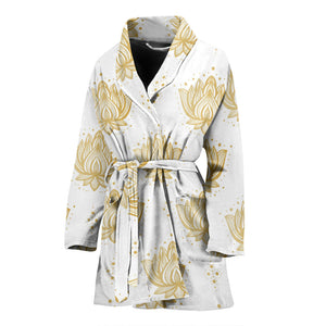 Gold Ornamental Lotue Waterlily Symbol Pattern Women'S Bathrobe