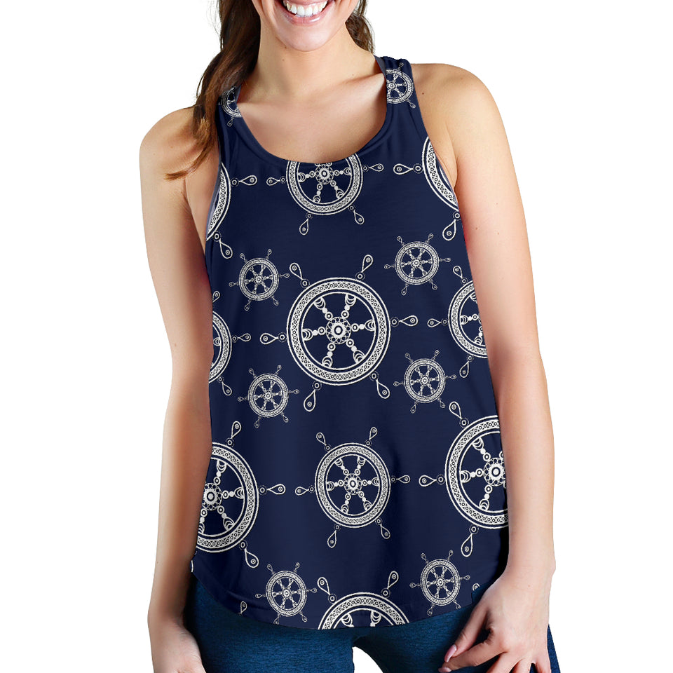 nautical steering wheel design pattern Women Racerback Tank Top