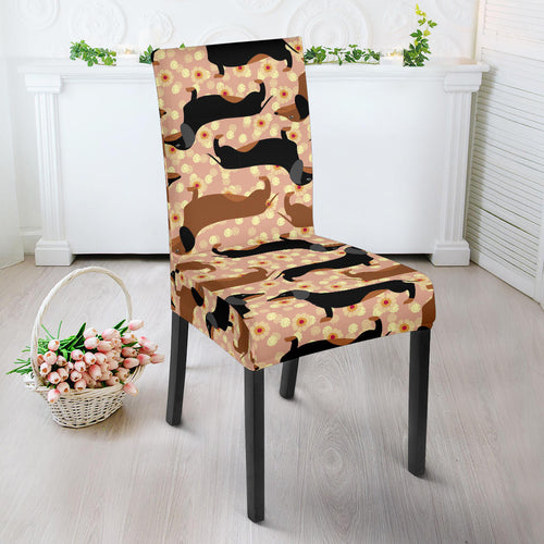 Dachshund Floral Background Dining Chair Slipcover