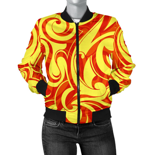 Fire Flame Design Pattern Women'S Bomber Jacket