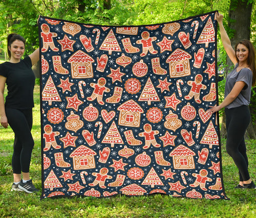 Christmas Gingerbread Cookie Pattern Premium Quilt