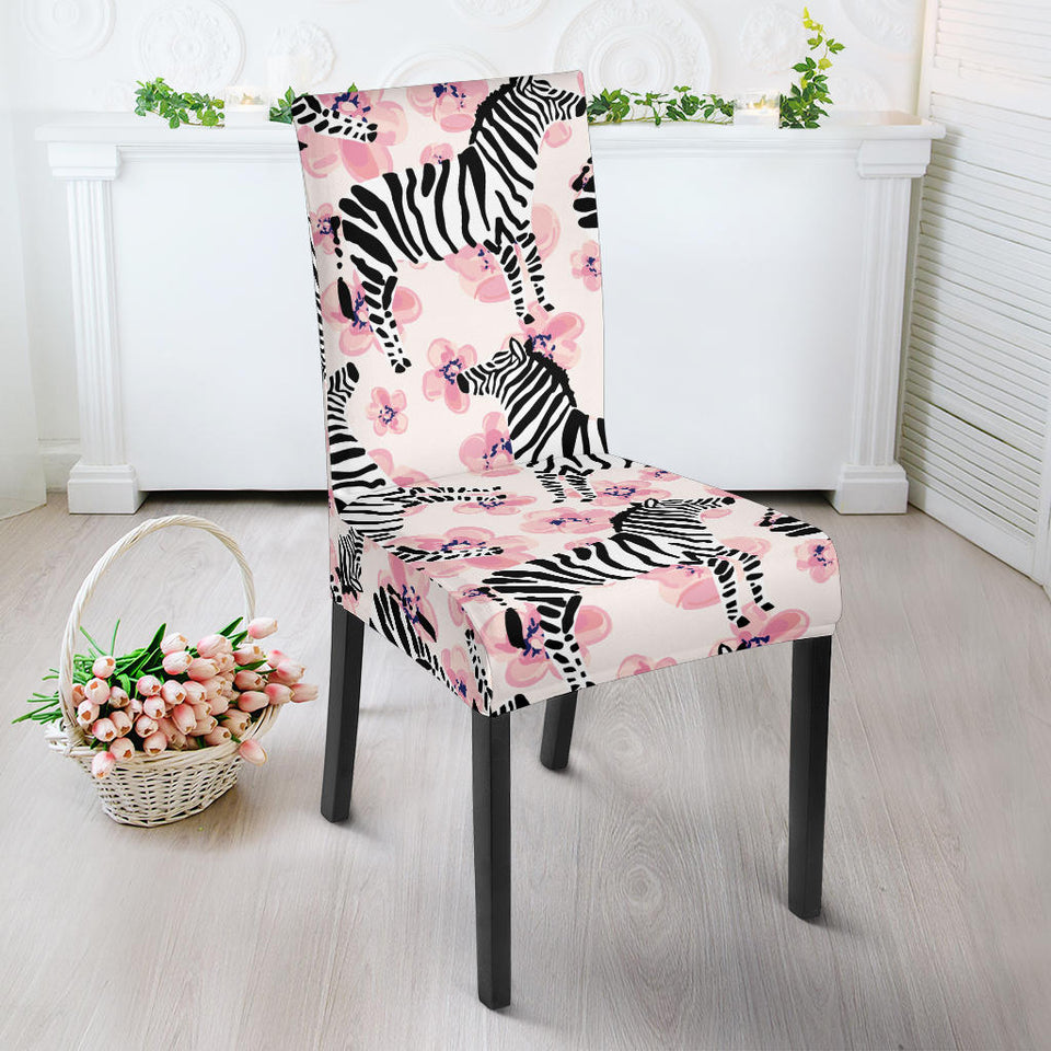 Zebra Pink Flower Background Dining Chair Slipcover