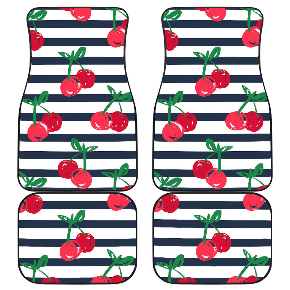 Hand Drawn Cherry Pattern Striped Background Front And Back Car Mats