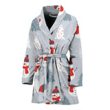 Snowman Christmas  Tree Snow Gray Background Women'S Bathrobe