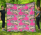 Chameleon Lizard Pattern Pink Background Premium Quilt