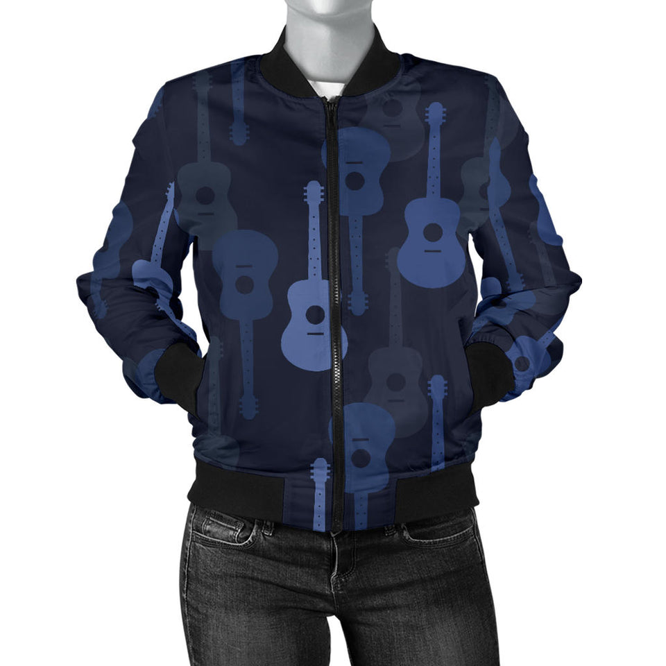 Blue Theme Guitar Pattern Women'S Bomber Jacket