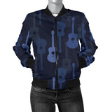 Blue Theme Guitar Pattern Women'S Bomber Jacket