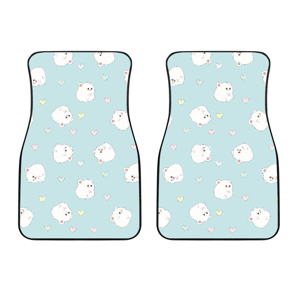 White Cute Hamsters Heart Pattern Front Car Mats