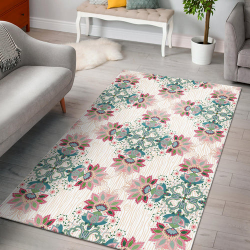 Square Floral Indian Flower Pattern Area Rug