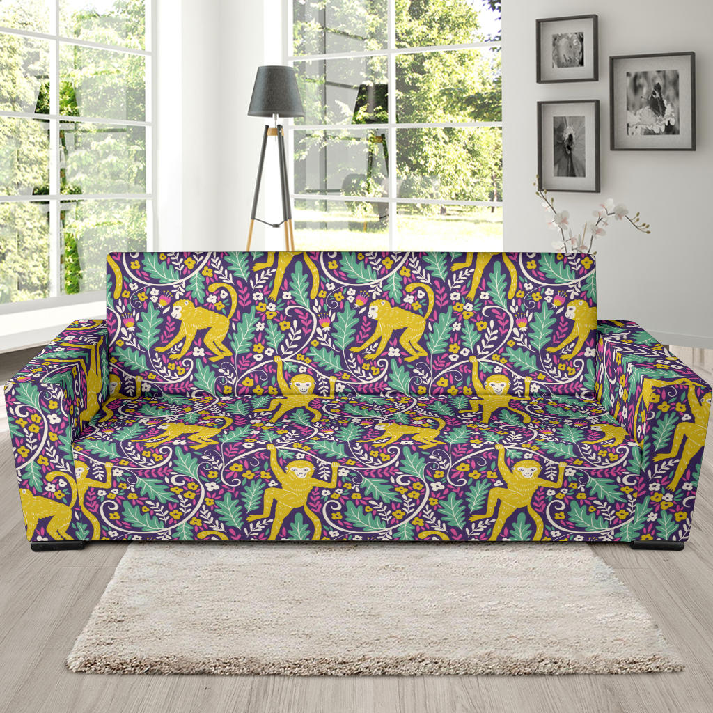 Cute Yellow Monkey Leaves Pattern Sofa Slipcover