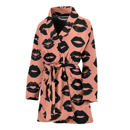 Lips Pattern Print Design 02 Women's Bathrobe