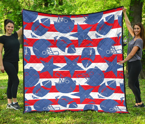 American Football Ball Star Stripes Pattern Premium Quilt