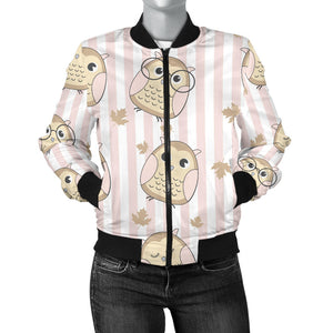 Cute Owl Leaf Women'S Bomber Jacket