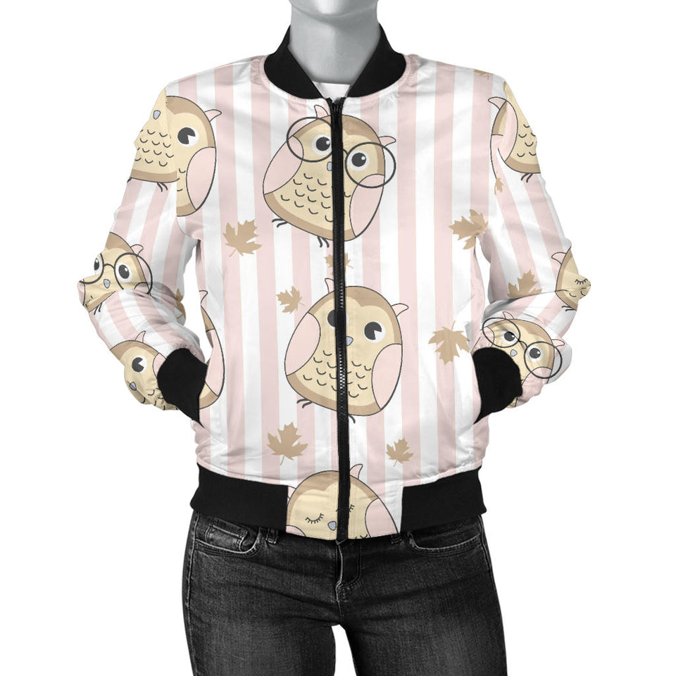 Cute Owl Leaf Women'S Bomber Jacket