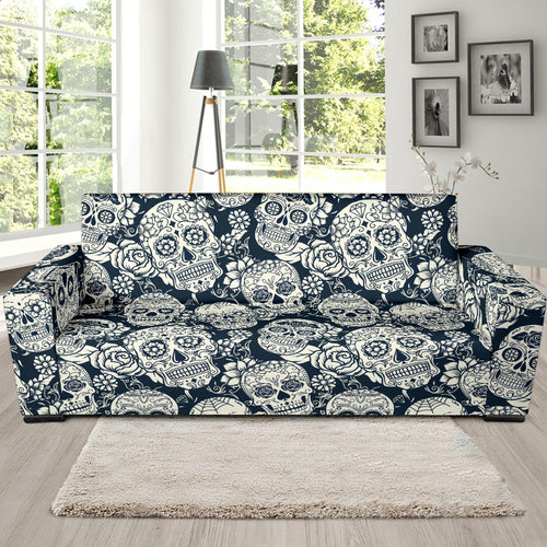 Sugar Skull Black White Pattern Sofa Slipcover