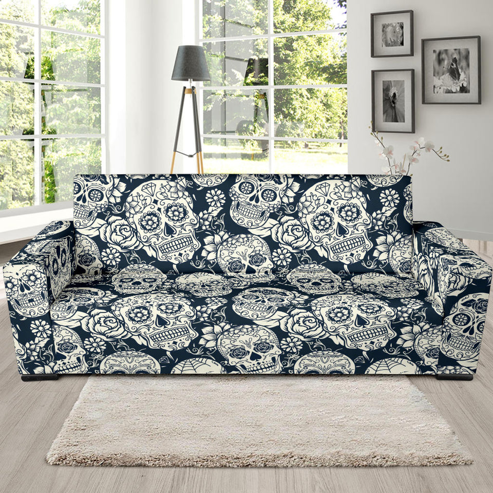 Sugar Skull Black White Pattern Sofa Slipcover