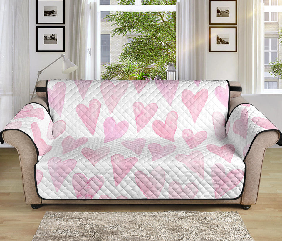 Watercolor pink heart pattern Sofa Cover Protector