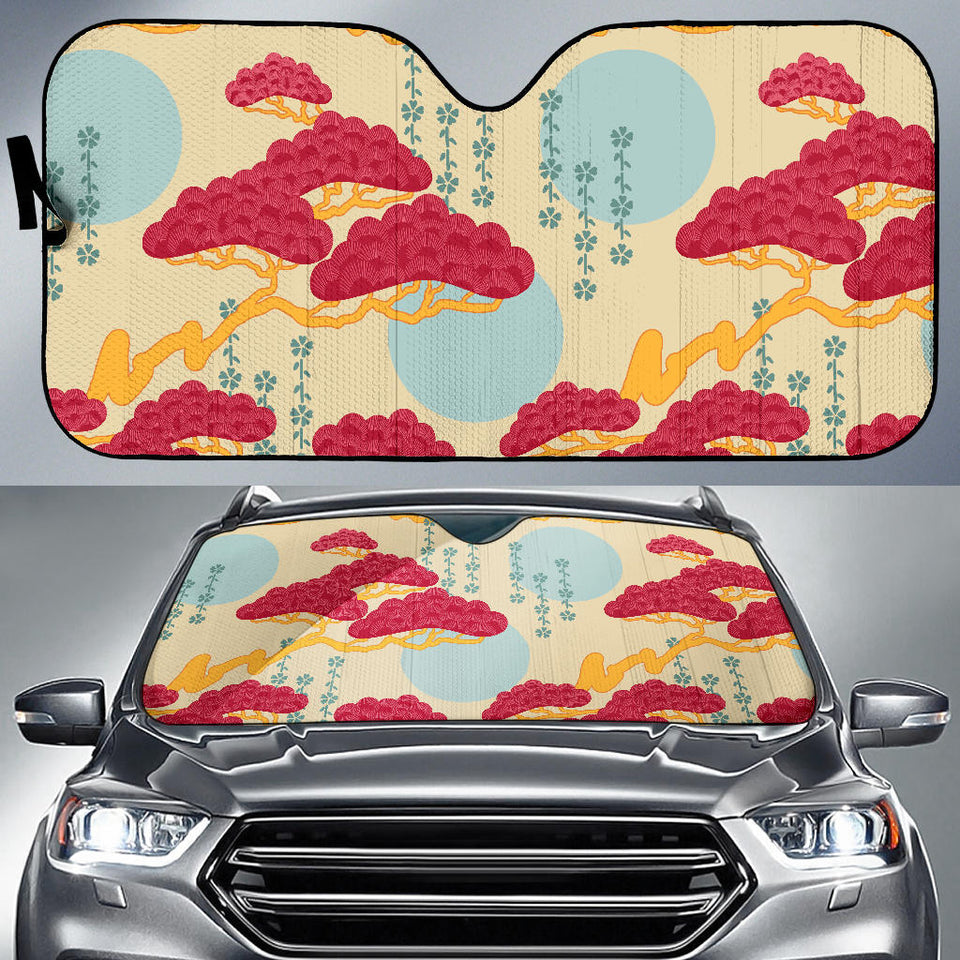 Red Bonsai Gray Sun Japanese Pattern Car Sun Shade