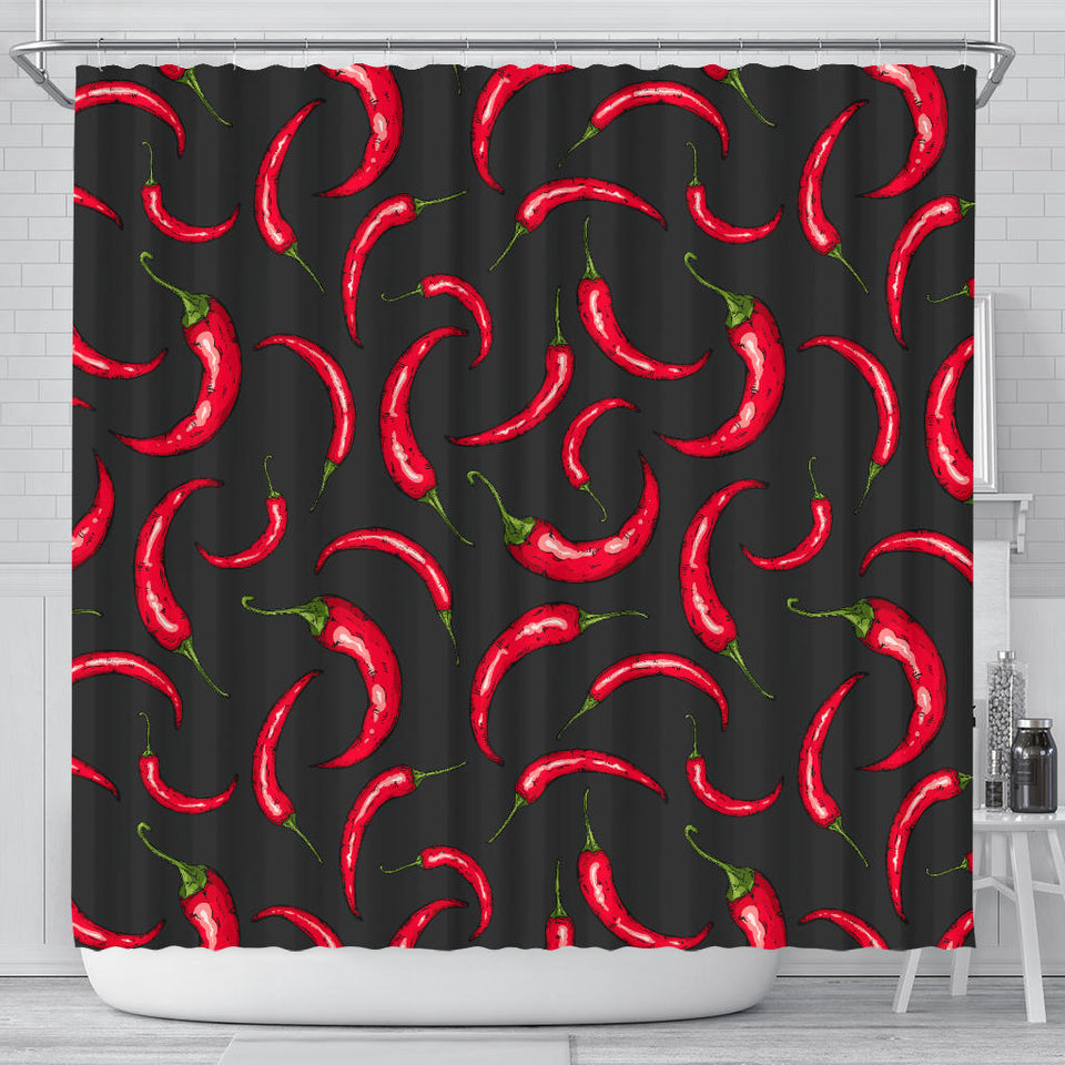 Chili Peppers Pattern Black Background Shower Curtain Fulfilled In US