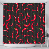 Chili Peppers Pattern Black Background Shower Curtain Fulfilled In US