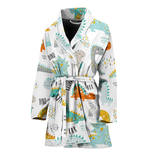 Cute Funny Kids Dinosaurs Pattern Women'S Bathrobe