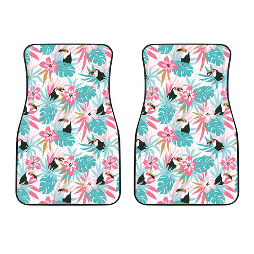 Toucan Tropical Flower Leave Pattern Front Car Mats