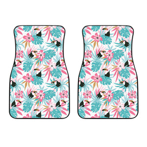 Toucan Tropical Flower Leave Pattern Front Car Mats