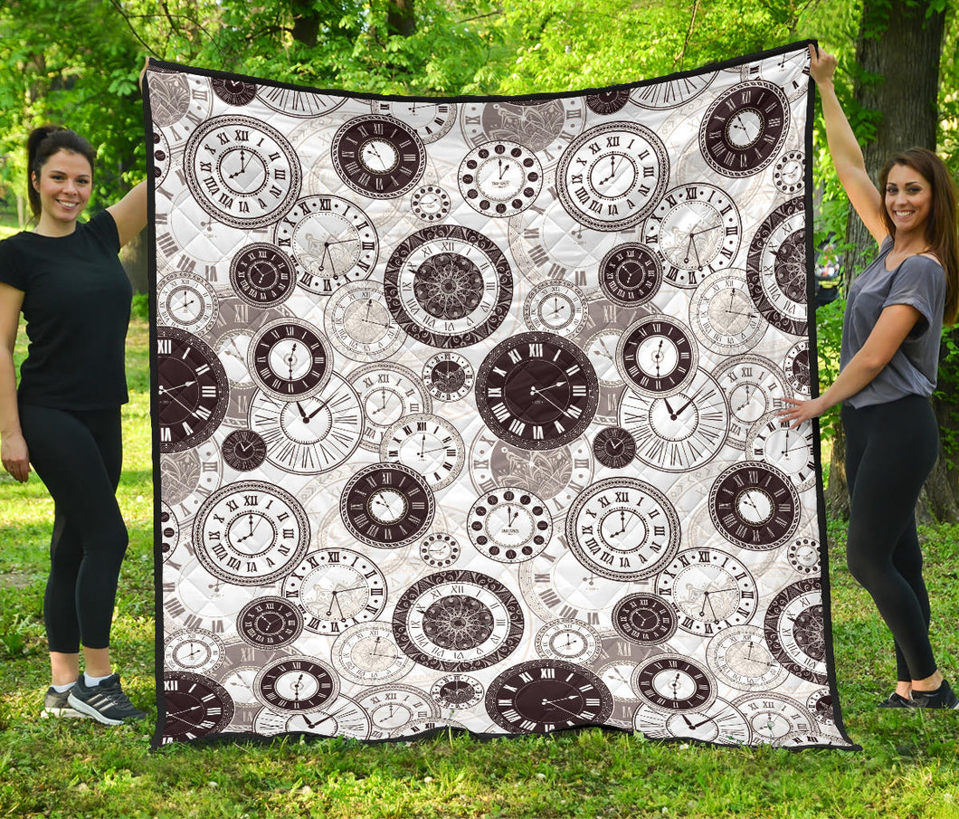 Classic Vintage Clock Pattern Premium Quilt