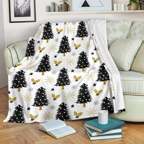 Christmas Tree Holly Snow Star Pattern Premium Blanket